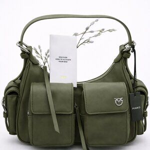 PINKO Cargo Plantation Shiny Nickel Shoulder Bag